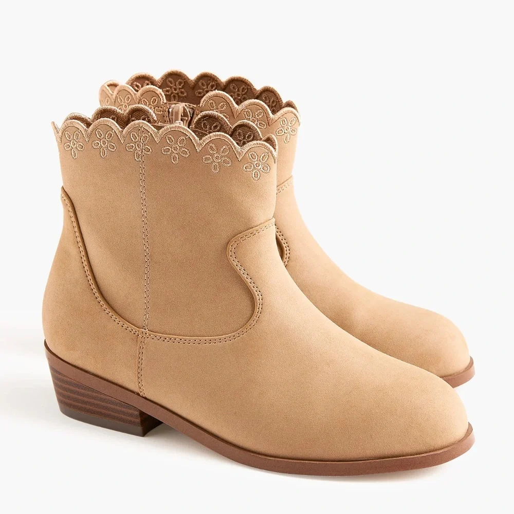 J.Crew Crewcuts Girls Embroidered Sueded Boots, Camel Color, Size 10, New in Box